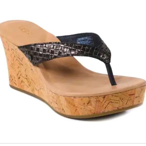 Ugg Shoes | Ugg Australia Women's Blue Natassia Metallicbasket Wedge Sandals Size US 9. | Color: Blue | Size: 9 | Ladaba's Closet